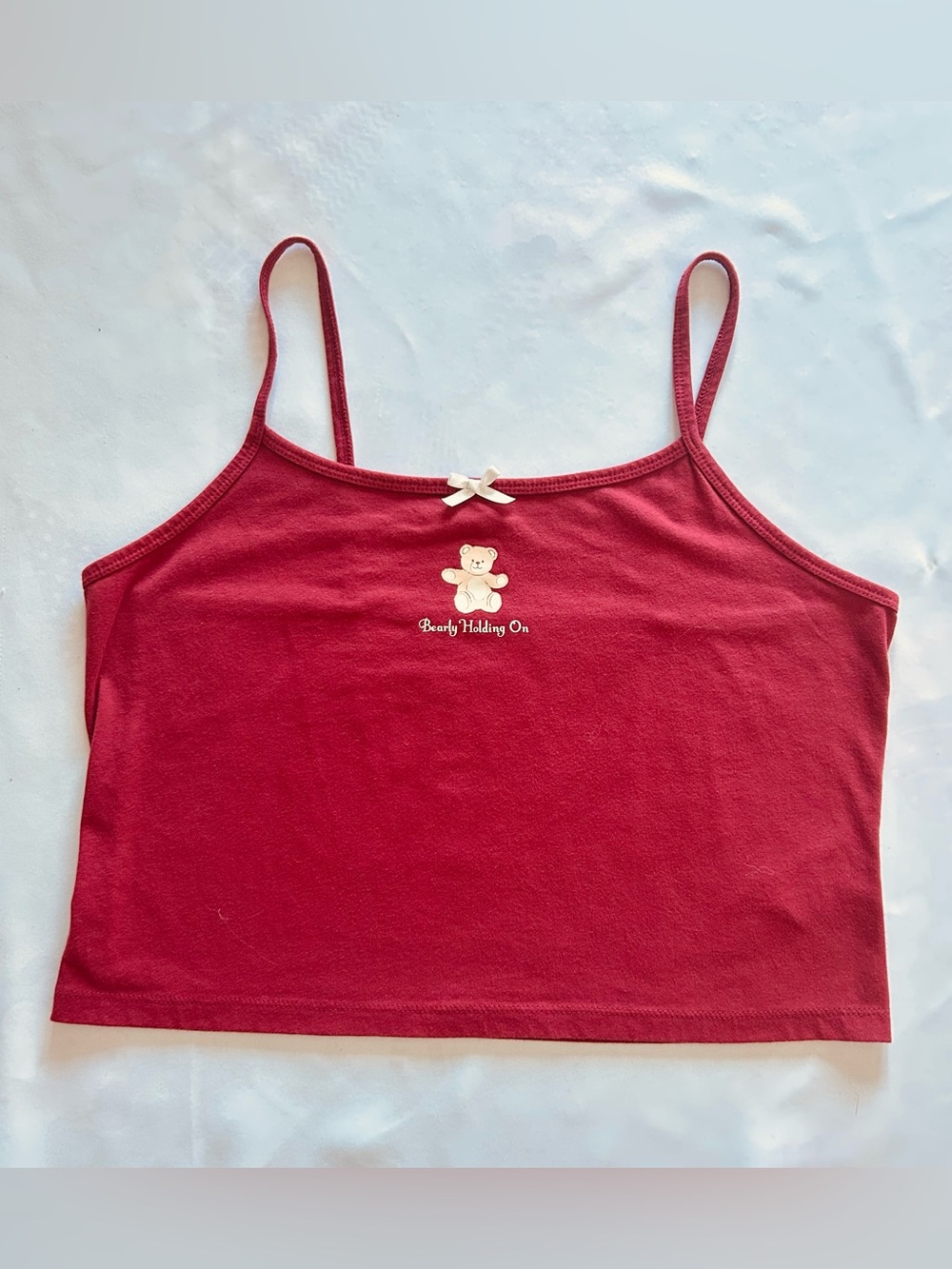 NWOT Wild Fable XL Crop Top Wine Red Cami Tank Teddy Bear Bow Funny Print Casual